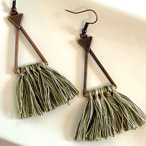 Boho Geometric Ethnic Tassel Dangle Earrings - Picture 5 of 5